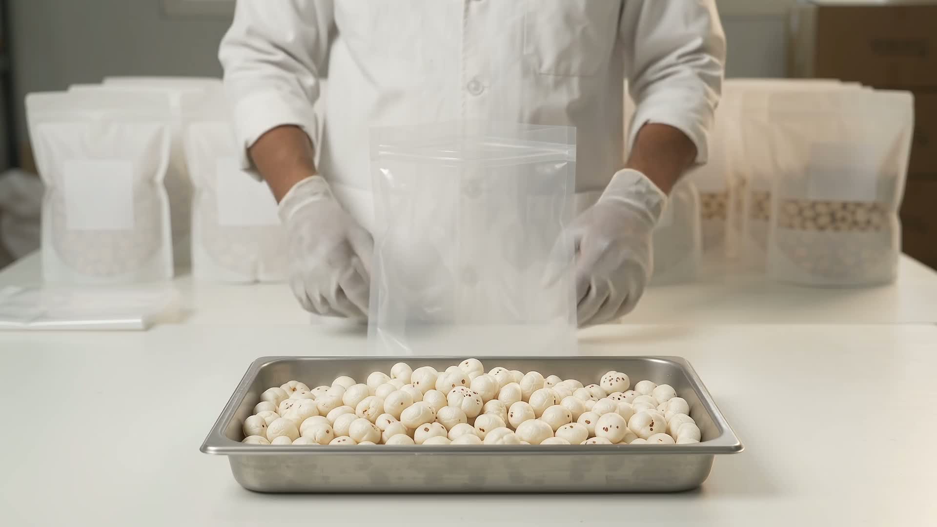 Makhana bulk packing — illustrative scene